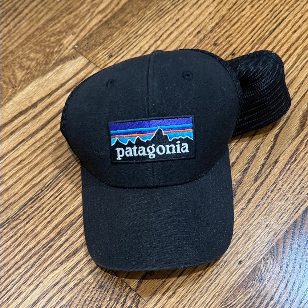 Patagonia Black Trucker Hat with Multicolor Logo